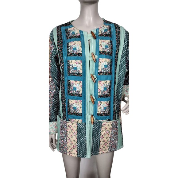 Vintage 70s Floral Cottagecore Patchwork Calico Quilted Granny Core Coat Jacket - Picture 4 of 9